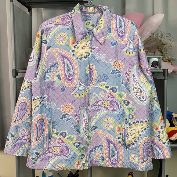 VTG Purple Paisleys Art AOP Silk Jacket - Picture 2 of 9